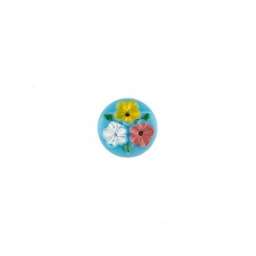 SKY BLUE GLASS BUTTON IN FLORAL MOTIF