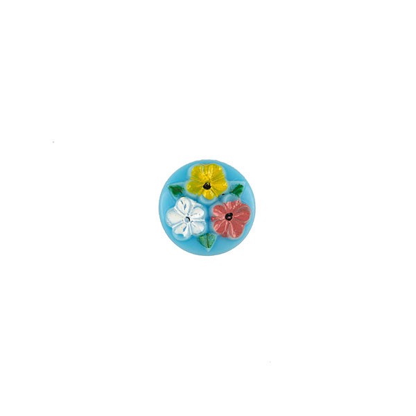 SKY BLUE GLASS BUTTON IN FLORAL MOTIF