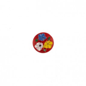RED GLASS BUTTON IN FLORAL MOTIF