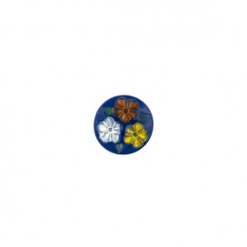 GLASS SHANK BUTTON IN FLORAL MOTIF - ELECTRIC BLUE