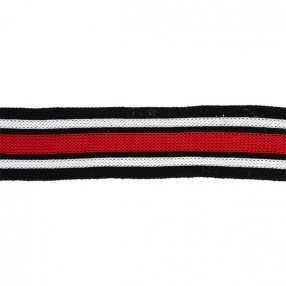 KNITTED TAPE BLACK-WHITE-RED 25MM