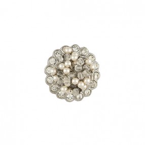 JEWEL BUTTON WITH BEADS AND RHINESTONE - WHITE