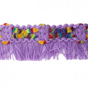 BRAID WITH FRINGE TRIM 25MM - LILAC AND MULTICOLOR RIBBON