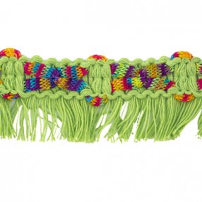 BRAID WITH FRINGE TRIM GREEN AND MULTICOLOR RIBBON 25MM