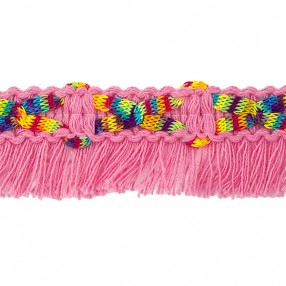 BRAID WITH FRINGE TRIM PINK AND MULTICOLOR RIBBON 25MM