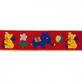 BABY JACQUARD TRIMMING ELEPHANT BEARS RED 30MM
