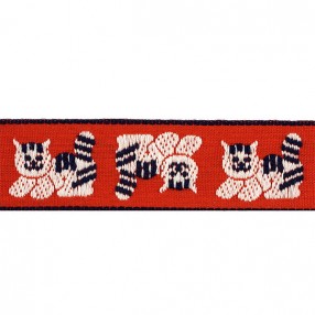 BABY JACQUARD TRIMMING CATS WHITE-RED 25MM