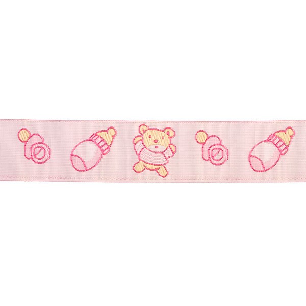 BABY JACQUARD TRIMMING BEARS-BOTTLE SKY PINK 20MM