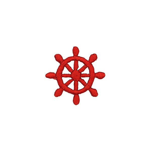 SHIP WHEEL EMBROIDERED MOTIF IRON-ON RED