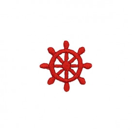 SHIP WHEEL EMBROIDERED MOTIF IRON-ON RED