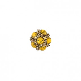 RHINESTONE  BUTTON WITH SHANK - YELLOW-GOLD