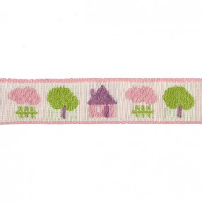 HOUSE AND TREES BABY JACQUARD TRIMMING PINK 20MM