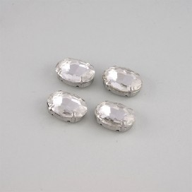 GLASS STONE OVAL SHAPE WITH METAL CLAW 13X18MM - CRYSTAL