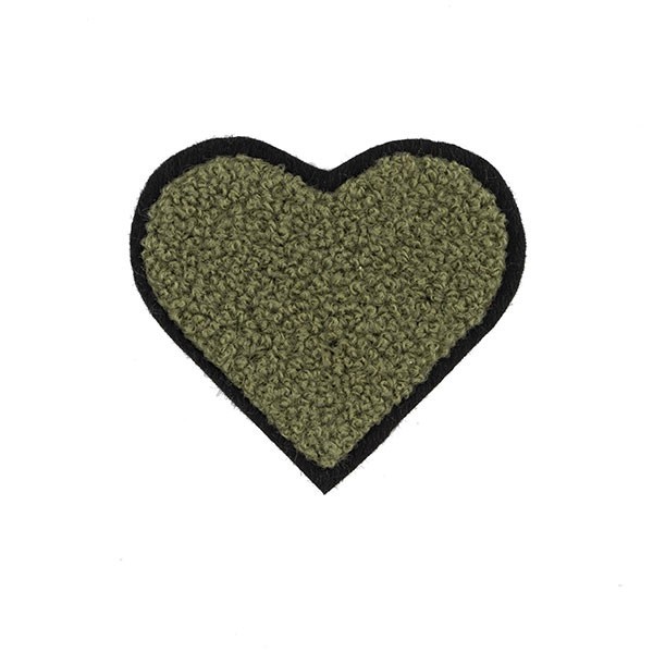 HEART PONGE IRON-ON PATCH MOTIF MILITARY GREEN 50X50MM