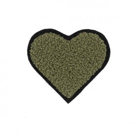 HEART PONGE IRON-ON PATCH MOTIF MILITARY GREEN 50X50MM