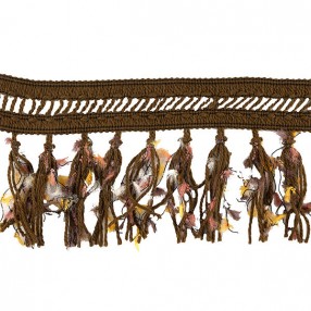 WOOL TRIM WITH TASSEL FRINGE MIX BROWN-YELLOW  120MM