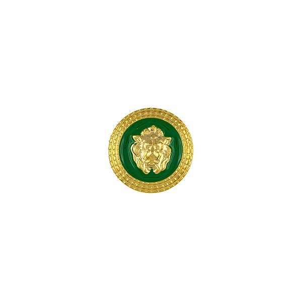 LION METAL BUTTON WITH EPOXY - GOLD-GREEN