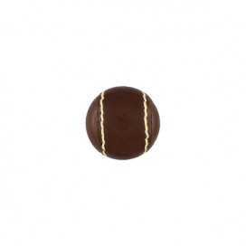 LEATHER BUTTON WITH STITCHED EDGE - DARK BROWN