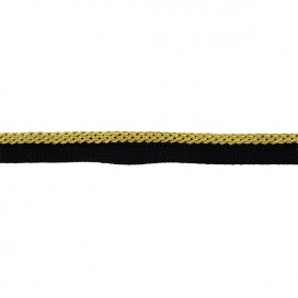 BLACK PIPING CORD BRAIDED WITH METALLIC THREAD - GOLD