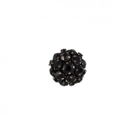 VINTAGE METAL BUTTON WITH BEADS - BLACK