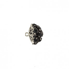 VINTAGE METAL BUTTON WITH BEADS - BLACK