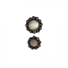 SHELL AND BEADS VINTAGE BUTTON - GUNMETAL