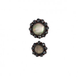 SHELL AND BEADS VINTAGE BUTTON - GUNMETAL