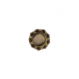 SHELL AND BEADS VINTAGE METAL BUTTON  - ANTIQUE GOLD