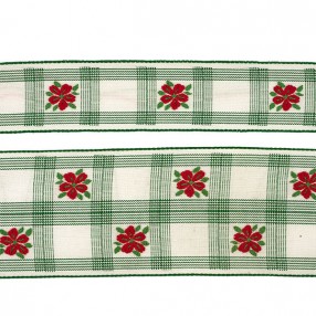 GINGHAM JACQUARD TRIMMING WITH FLOWER 50MM - GREEN