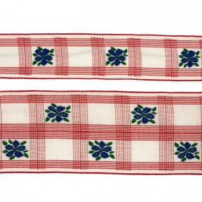 GINGHAM JACQUARD TRIMMING WITH FLOWER 30MM - RED