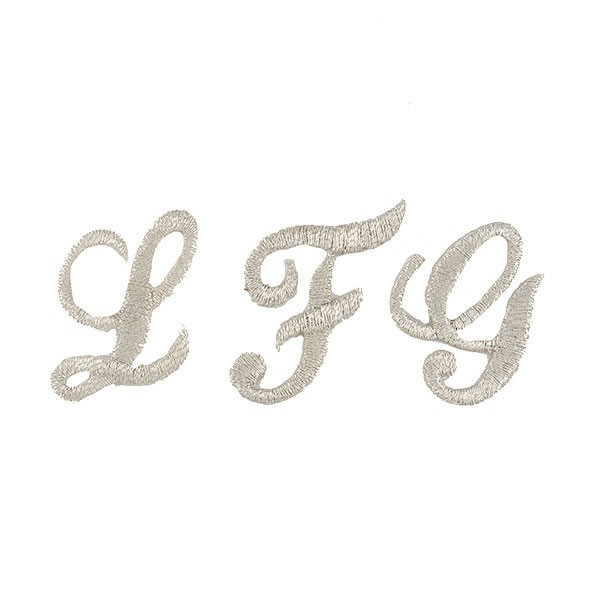 EMBROIDERED CURSIVE ALPHABET LETTERS 25MM - SILVER