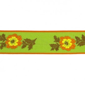 FLOWERS  JACQUARD TRIMMING 35MM - GREEN-YELLOW