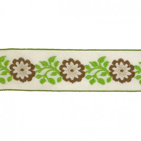 FLOWERS  JACQUARD TRIMMING 35MM - GREEN-WHITE