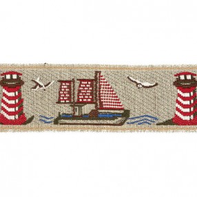 LIGHTHOUSE AND BOAT JACQUARD TRIMMING 50MM - BEIGE