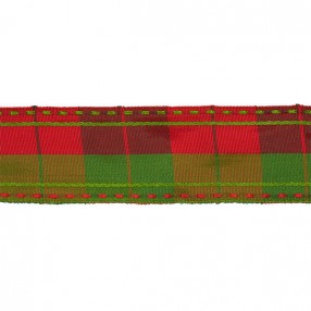 LARGE SQUARES WIRE EDGE RIBBON - GREEN RED