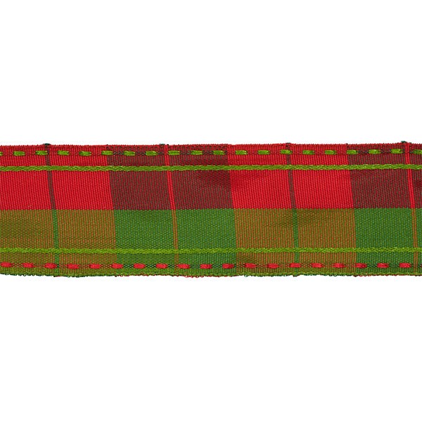 LARGE SQUARES WIRE EDGE RIBBON - GREEN RED