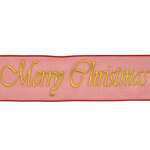 MERRY CHRISTMAS WIRE EDGE DECORATIVE RIBBON - RED