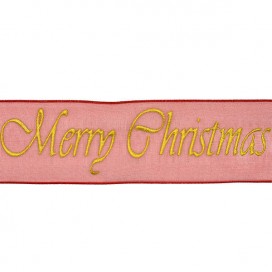 MERRY CHRISTMAS WIRE EDGE DECORATIVE RIBBON - RED