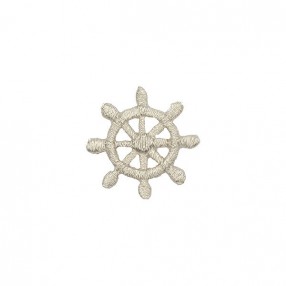 SHIP WHEEL EMBROIDERED MOTIF IRON-ON - SILVER