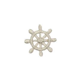 SHIP WHEEL EMBROIDERED MOTIF IRON-ON - SILVER