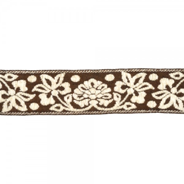 FLORAL EMBROIDERED JACQUARD TRIMMING - MIX BROWN