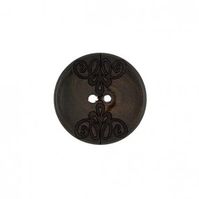 SCREEN-PRINTED NATURAL OLIVE WOOD BUTTON - DARK BROWN