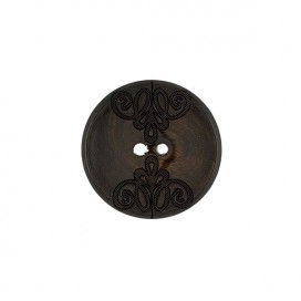 SCREEN-PRINTED NATURAL OLIVE WOOD BUTTON - DARK BROWN
