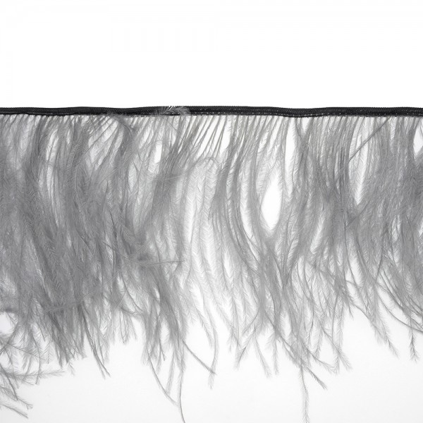 OSTRICH FEATHER FRINGE 150MM - PEARL  GREY