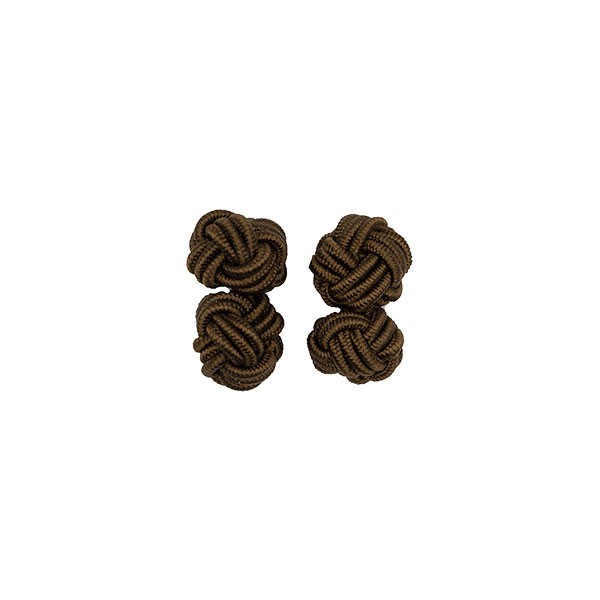 HAND-BRAIDED KNOT CUFFLINKS - LEATHER BROWN