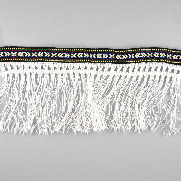 CHAINETTE  FRINGE WITH ETHNIC TRIMMING - WHITE