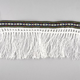 CHAINETTE  FRINGE WITH ETHNIC TRIMMING - WHITE
