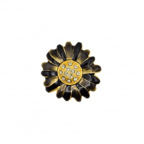 DAISY METAL JEWEL SHANK BUTTON WITH EPOXY AND STRASS - GOLD BLACK