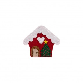 IRON-ON CHRISTMAS HOUSE MOTIF - WHITE-RED