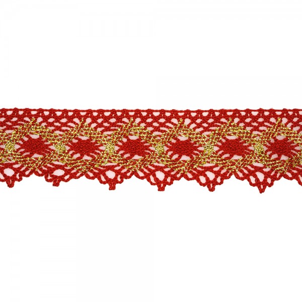 METALLIC AND COTTON LACE 45MM - RED-GOLD